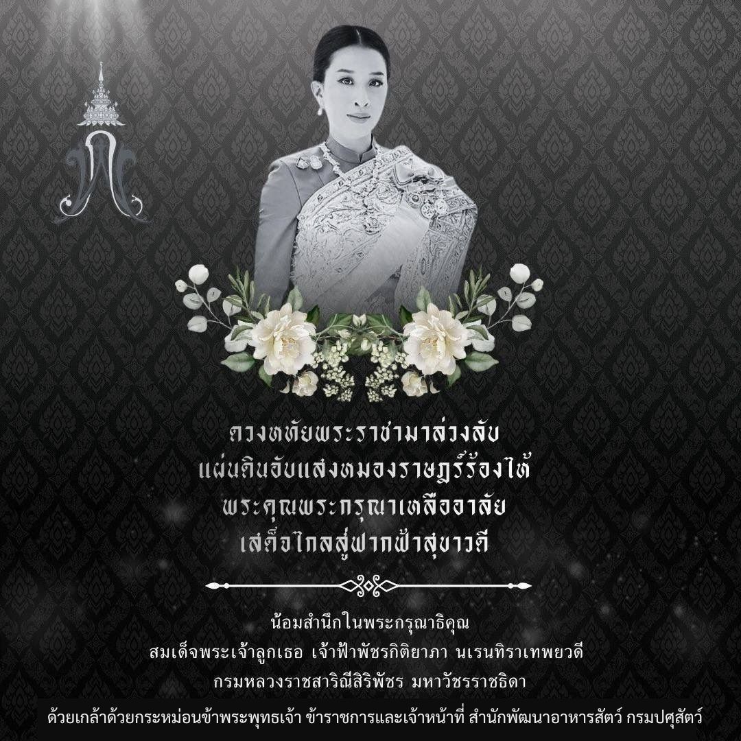 สมเด็จพระเจ้าลูกเธอ เจ้าฟ้าพัชรกิติยาภา นเรนทิราเทพยวดีกรมหลวงราชสาริณีสิริพัชร มหาวัชรราชธิดา สิ้นพระชนม์